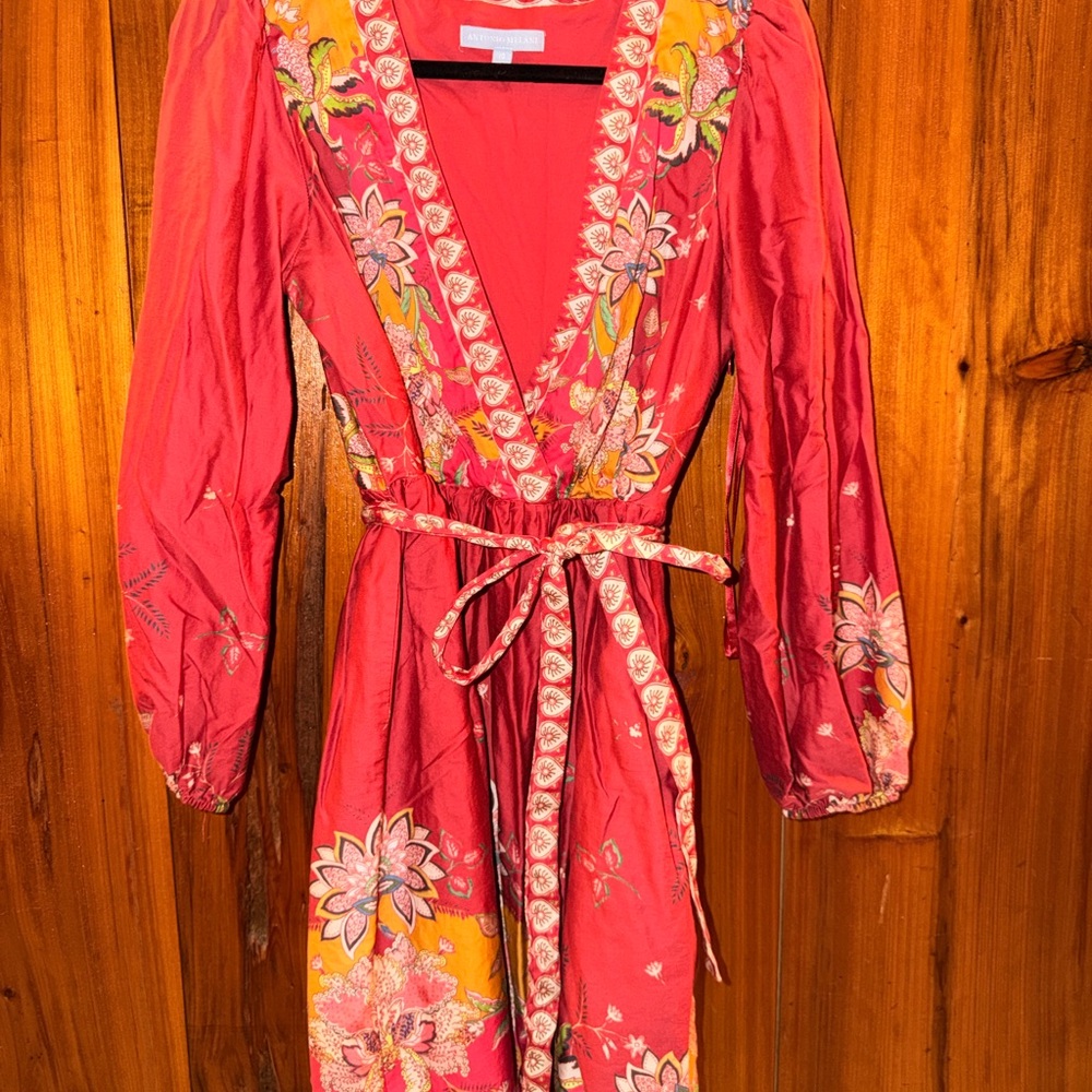ANTONIO MELANI Red Floral Long Sleeve Wrap Dress
